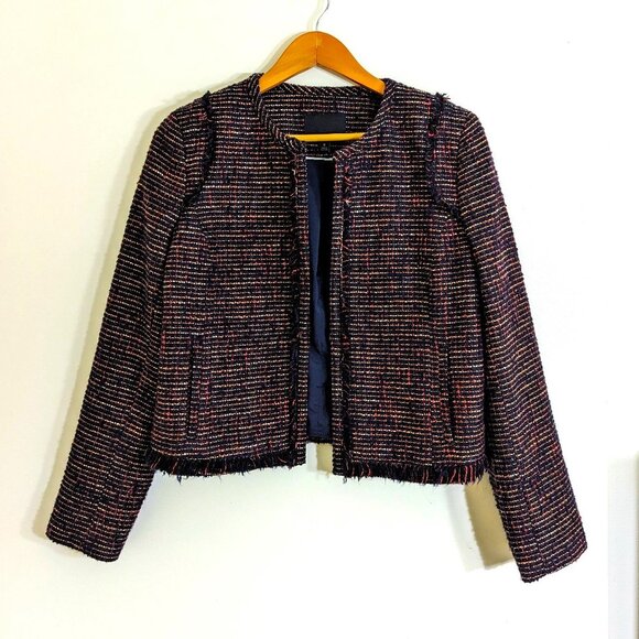 Banana Republic Jackets & Blazers - Banana Republic Tweed Fringe Detail Cropped Blazer Multicolor Size 8​